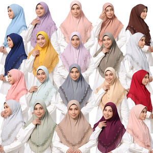 Zifeng OEM Hijab en Chiffon Haut de Gamme Respirant et Tendance pour l'Été, Couleur Unie, Ornements en Strass, Style Moyen-Orient Musulman - Product Image 1