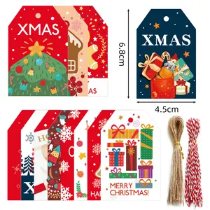 50pcs Xmas Decoration Party Diy Crafts Greeting Cards Santa Claus Snowflake Kraft Paper Hanging Christmas Gift Tag With Rope
