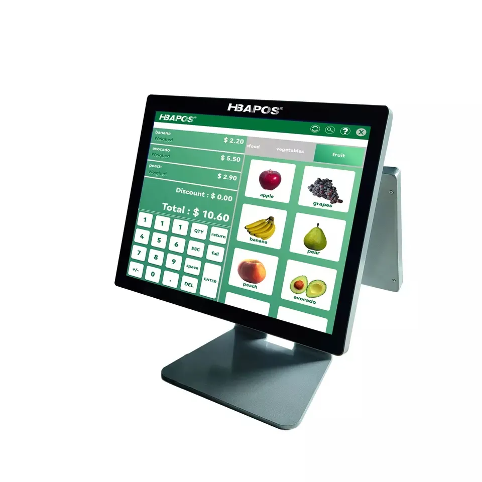 HBAPOS Q2T pos 제조 회사 판매 15 인치 듀얼 스크린 pos 시스템