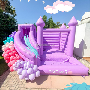 Maison de rebond gonflable violette commerciale de château sautant pastel en plein air avec toboggan et souffleur - Product Image 4