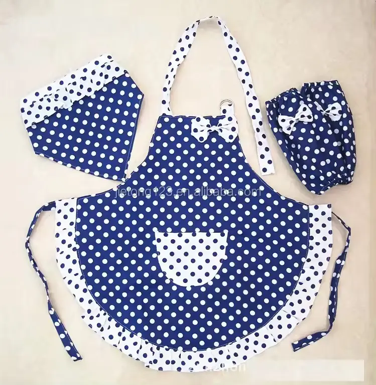 Wholesale child Oversleeve Children's Polka Dots Paintings Apron 3pcs set Kid Apron With Hat