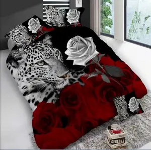 100%polyester fabric 3d leopard animal flower printed bedding set Duvet Cover set Bed Sheet wholesale China supplier