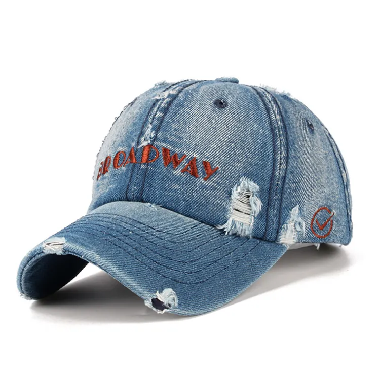 High quality outdoor sports solid color washed jeans dad hat caps ladies men distressed Baseball Hat