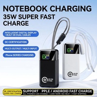 Power Bank Laptop 10000mAh 35W Pengisian Cepat Baterai Li-Polymer Layar LED Teknologi GaN Ultra Tipis Portabel dengan Kabel