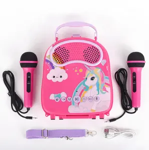 Máquina de karaoke multifuncional para niños, dispositivo pequeño con dos micrófonos inalámbricos para Educación Temprana, iluminación para bebés, 2021