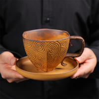Ensemble tasse à café et soucoupe en céramique émaillée de porcelaine rustique vintage, style japonais rétro Japandi, pour latte, cadeau pour la maison