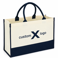 Sac fourre-tout en toile de coton biologique bleu marine avec logo imprimé personnalisé, sac de courses réutilisable et écologique pour les voyages en croisière, cadeau