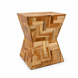 Silla Ligera de Madera de Teca con Forma de Trapezoide Doble, Asiento Geométrico Moderno para Dormitorio, Sala de Estar y Decoración de Interiores - Product Image 1