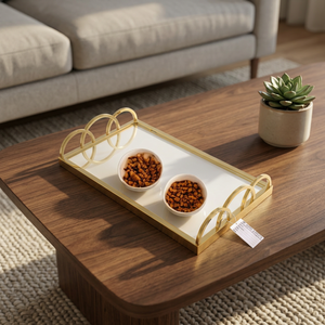 Premium <b>Gold</b> 3-Ring Design <b>Mirror</b> Tray Modern Serving Tray for Chic <b>Table</b> Decor and Stylish Hosting - Product Image 1