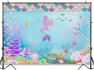 Latar Belakang Putri Duyung LEMON 5*7 kaki, Latar Belakang Bawah Laut untuk Fotografi, Dekorasi Pesta Ulang Tahun Anak Perempuan - Product Image 2