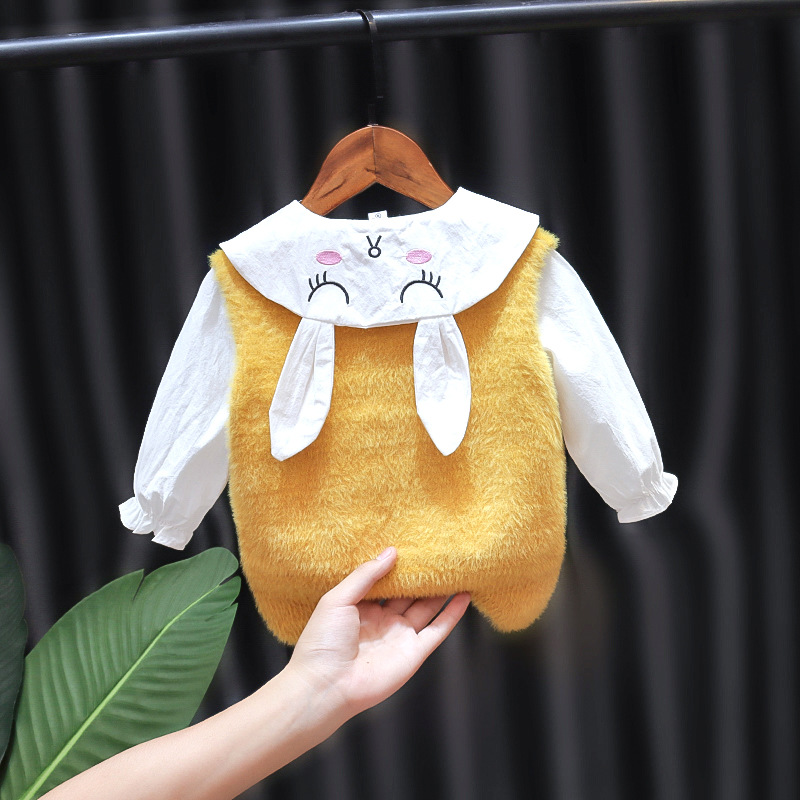 866 Girls' Korean Style Two-Piece Sweater Set Woolen Knitted Vest Shirt Summer Infant Toddler Coat for 8-10 Year-Old Baby Girls