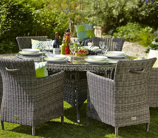 Elegante UK classic outdoor 6 sitzer esstisch und stuhl set haus garten möbel rattan