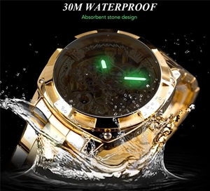 Forsining Watch Fashion <strong>Retro</strong> Men's Automatic Mechanical Watch Top Brand Luxury Full Golden Design Luminous Hands Skeleton <strong>Clock</strong> - Product Image 4