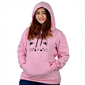 Sweat-shirt à capuche rose à motif de chat unisexe, en polaire surdimensionné, décontracté, pour l'automne - Product Image 1
