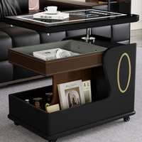 Table d'appoint de rangement moderne intelligente à double couche dalle de roche créative conception de verre trempé bambou pour table basse de salon