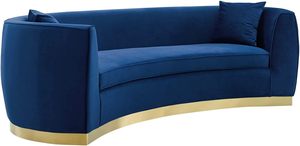 Sofá de terciopelo curvo <span class=keywords><strong>Wolff</strong></span> de alto rendimiento con tres asientos, color azul marino - Product Image 3