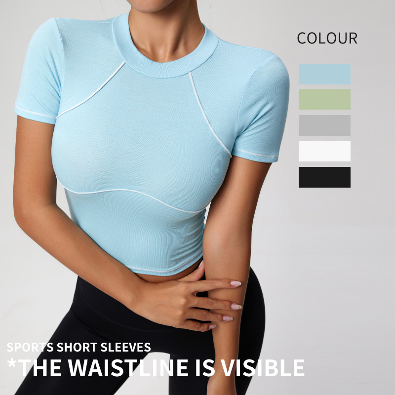 European American New Style Women's Yoga Top Slimming Short Sleeve Breathable Wrinkle-Resistant Skinny Fit High Elasticity
