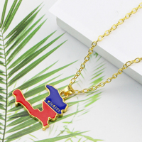 Collier en émail avec carte d'Haïti et de la Somalie, pendentif en forme de contour des pays et de drapeau aux couleurs vives, chaîne dorée, bijou souvenir national