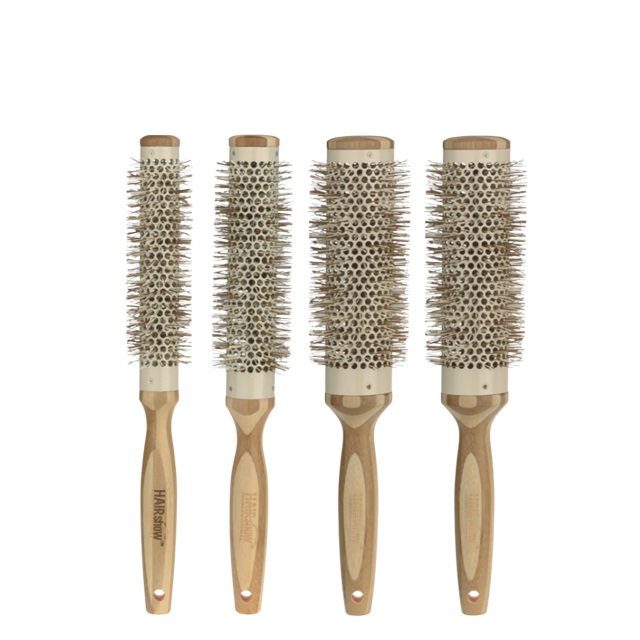 Профессиональная удлиненная бамбуковая керамическая термо-щетка для укладки волос, чистая бамбуковая ручка, нейлоновая щетка для завивки