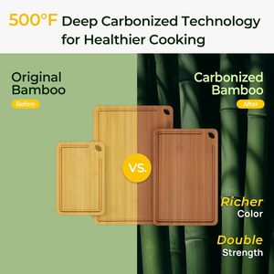 Ensemble de 3 planches à découper en bambou carbonisé personnalisées, écologiques, avec rainure profonde pour les jus - Product Image 2