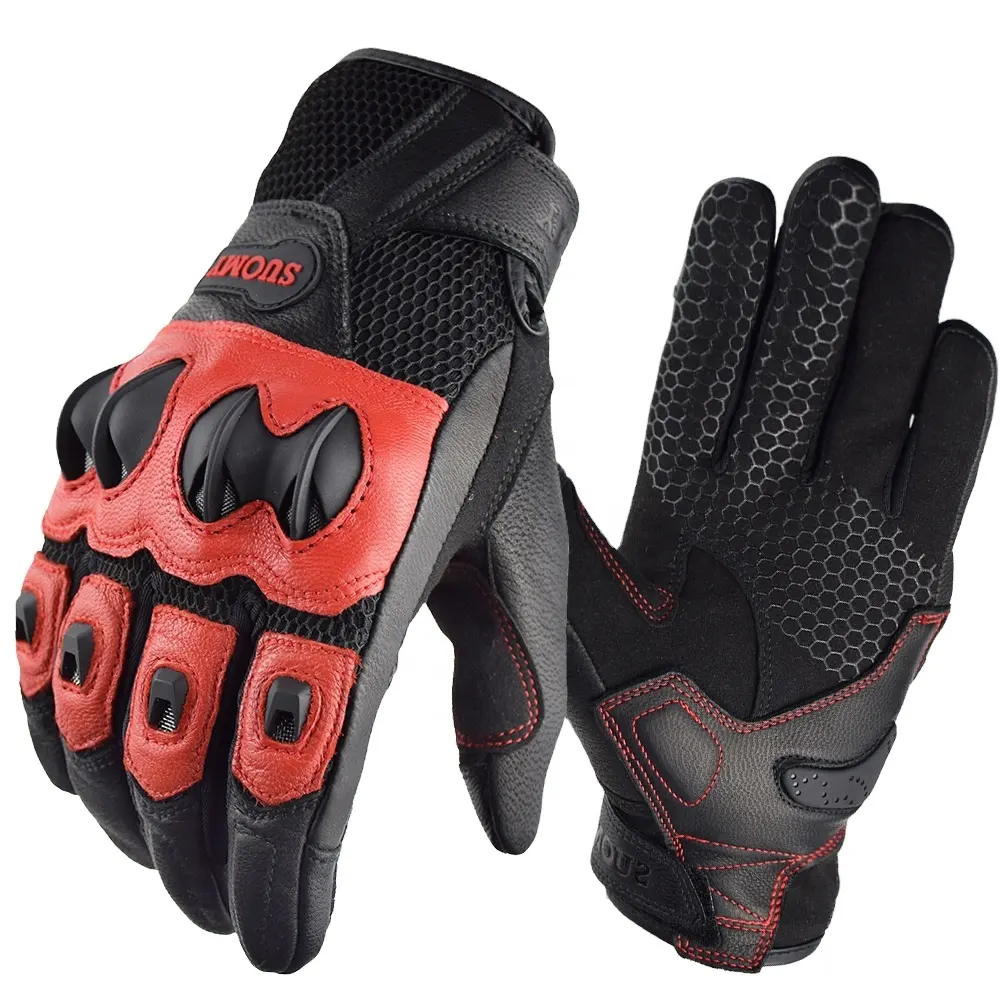 Suomy-guantes de cuero para montar en moto para hombre, de malla 3D, con pantalla táctil, equipo de protección para dedos completos, para ciclismo y Motocross, para verano