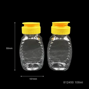 Wholesale 108ml Honey Bottle Transparent Plastic Squeeze Yellow Cap Large Glass Bottle Jar
