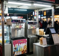 Staande ijsmachine met drie spuitmonden, digitale bediening, roestvrij staal, commercieel, voor softijs en frozen yoghurt