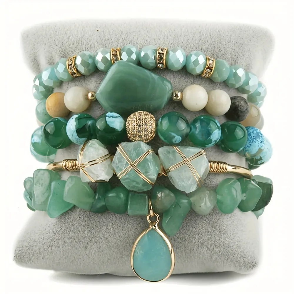 Joyería personalizada Bohemia para mujer, conjunto de 5 pulseras acrílicas de cristal de piedras preciosas, brazalete de piedra Irregular