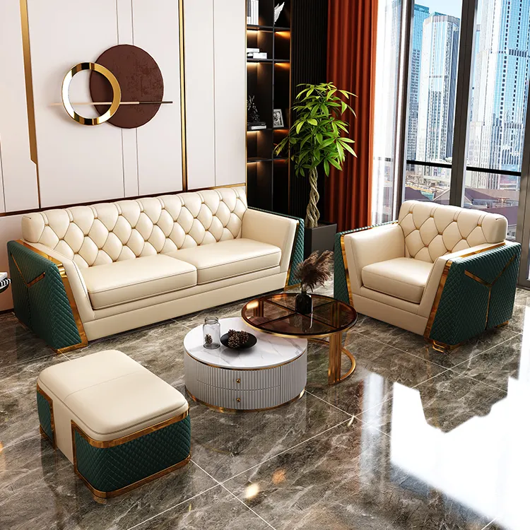 2024 Light luxury leather sofa modern living room design chesterfield sofa set furniture for home hotel office