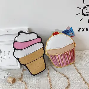 New arrivals fancy kids crossbody handbag mini cute chain ice cream cake kids handbag coin purse