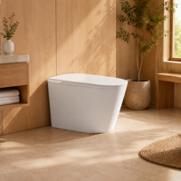 WC intelligent à siphon en P avec réservoir encastré, bidet électrique, siège chauffant, chasse d'eau automatique et télécommande