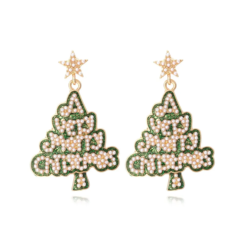 2024 best selling pearl star alphabet christmas tree alloy drip earrings for women