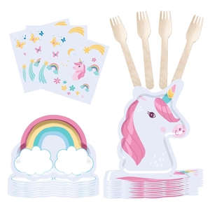 Platos, Servilletas y Tenedores de Unicornio DAMAI, Juego de Vajilla Desechable con Diseño de Nube Arcoíris, Artículos para Fiestas de Cumpleaños con Temática de Niña - Product Image 1