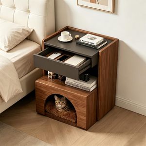 SENYU Table de chevet moderne 2-en-1 en bois pour chat avec tiroir-lit, mobilier multifonctionnel pour animaux de compagnie pour chambre à coucher - Product Image 6