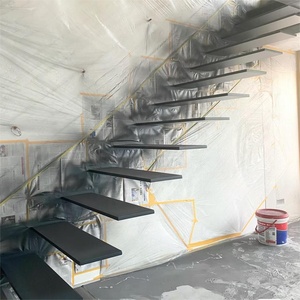 <span class=keywords><strong>Escalera</strong></span> Flotante Minimalista de Estilo Moderno con Soporte Ultrafino de Acero Simple Oculto en la Pared y Peldaños de <span class=keywords><strong>Madera</strong></span> Maciza - Product Image 3