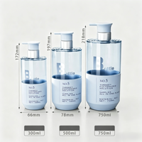 Bouteille de shampooing transparente en PET haut de gamme 750/500/300 ml, impression par estampage à chaud, emballage personnalisé, après-shampoing