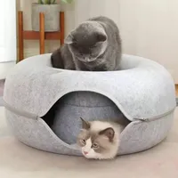 Tunnel interactif pour chat Walutz Donut en feutre non tissé, lit-caverne, maison-nid détachable avec fermeture éclair, lavable, respirant, pour intérieur, toutes saisons