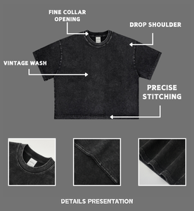 T-shirt court et ample 345 GSM 100 % coton pour <span class=keywords><strong>homme</strong></span>, épaules tombantes, <span class=keywords><strong>noir</strong></span> délavé, coupe large, imprimé léopard, logo personnalisé, streetwear, taille S - Product Image 3