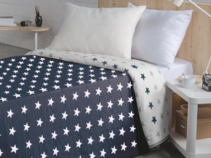Manta Ligera 10, Elegante, Transpirable, Agradable al Tacto, Tipo Sábana, Cubrecama Gris de Poliéster y Algodón con Estampado de Estrellas, Modelo SF10 - Product Image 5