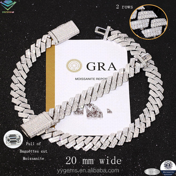 สร้อยเงินประดับมอยซาไนต์ทรงบาแกตต์แบบเต็ม ขนาดกว้าง 20 มม. - 4