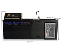 Ensemble de cuisine extérieure modulaire moderne en acier inoxydable avec barbecue à gaz autonome, allumage électronique par impulsion, évier et distributeur de boissons