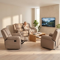 Ensemble de canapés inclinables Chesterfield PUZE modèle 201032 3+2+1/3+1+1 en cuir PU taupe clair et beige, design moderne pour salon