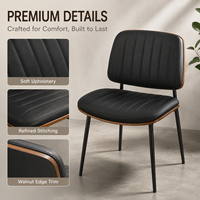 Chaise de salle à manger moderne en noyer avec garniture capitonnée noire et pieds en métal pour hôtel et restaurant