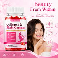 Gummies Beauté Cheveux Peau Ongles Soutien Collagène Biotine Vitamines C E 5000mcg Cliniquement Sélectionnées Marque Blanche OEM 60 Pièces Bouteille