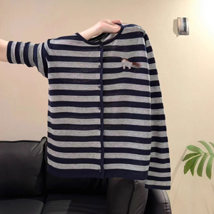 Women's Striped Knitted <b>Cardigan</b> With Pony Embroidery Slim Fit Thin Long Sleeve <b>Spring</b> New Style - Product Image 1