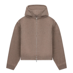 Vente en gros de sweat <span class=keywords><strong>à</strong></span> capuche zippé personnalisé en maille, <span class=keywords><strong>à</strong></span> manches longues, <span class=keywords><strong>à</strong></span> épaules tombantes, coupe courte, en mélange de <span class=keywords><strong>laine</strong></span> épaisse - Product Image 1
