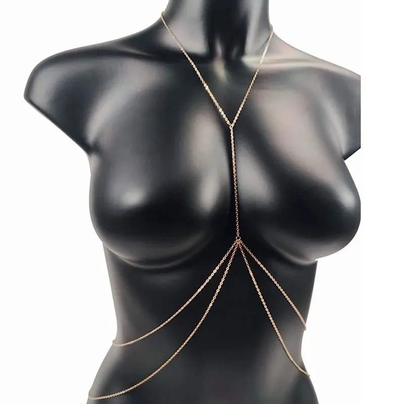 2022 Chest Chain Fashion Fine Necklace Jewelry Body Chain Sexy Chest Harness Body Flashing Gold Chain Jewelry For Women