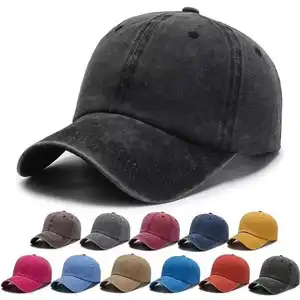 Wholesale Custom Logo Retro Vintage Washed Cotton Adjustable Unstructured Dad Hats Solid Color Distressed Sports Baseball Caps
