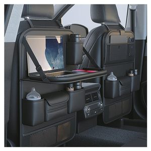Fabrieksopmaat gemaakte 2-delige luxe auto achterbank organizer van kunstleer, waterdicht, opklapbaar tafeltje, op maat gemaakte kleur, OEM merk - Product Image 2