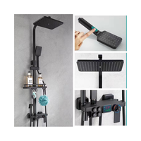 Ensemble de douche pliant en acier inoxydable avec affichage numérique LED noir mat moderne Libert G-14, mitigeur de douche chaud/froid à effet pluie